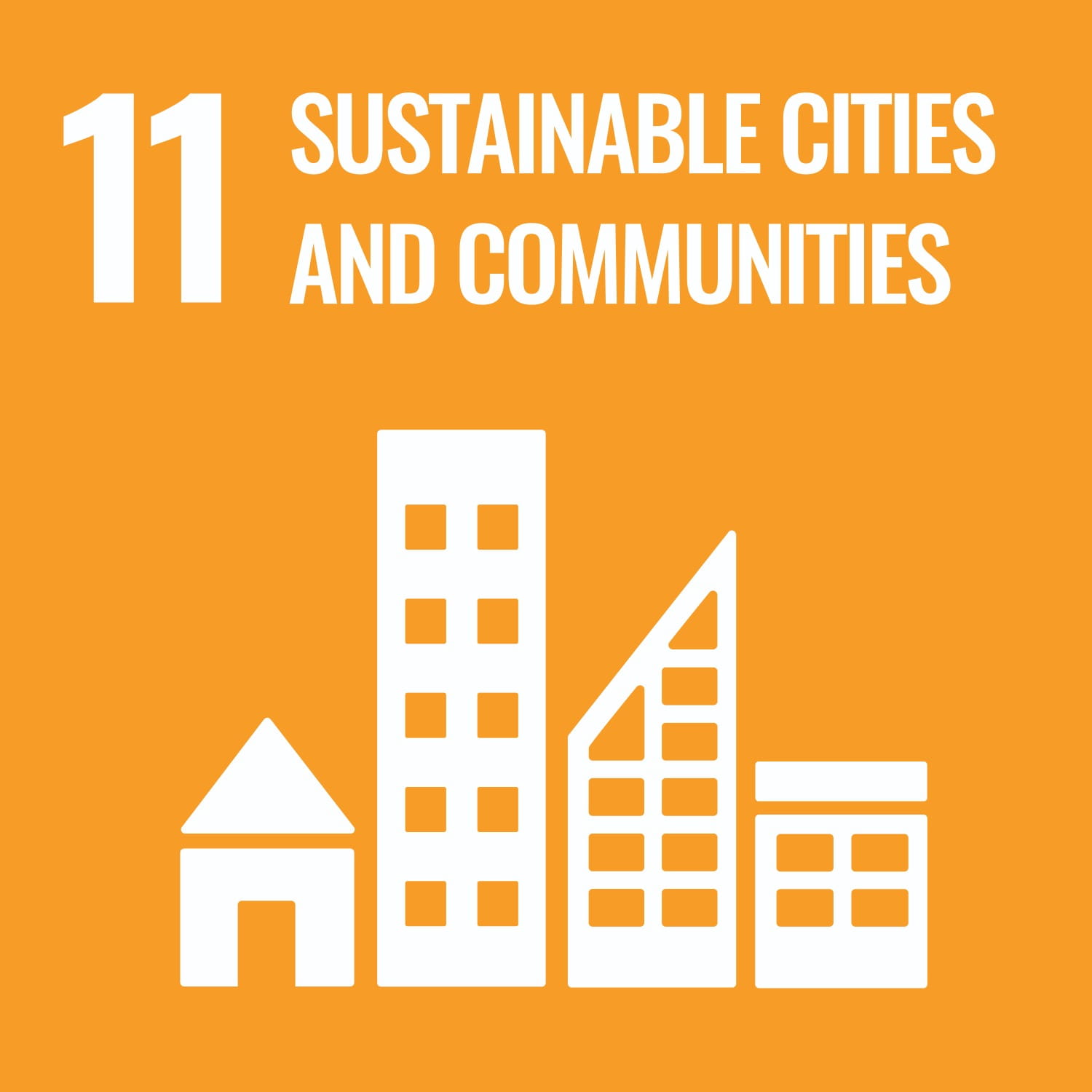 SDG 11 icon with buildings representing Sustainable Cities and Communities