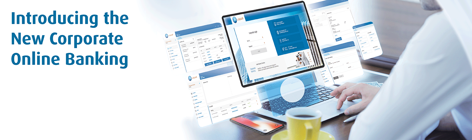 Home banner promoting corporate online banking services.