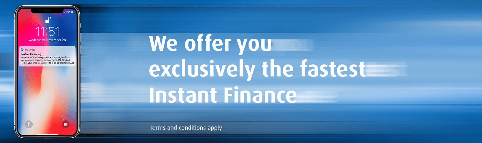 Banner promoting instant financing service.