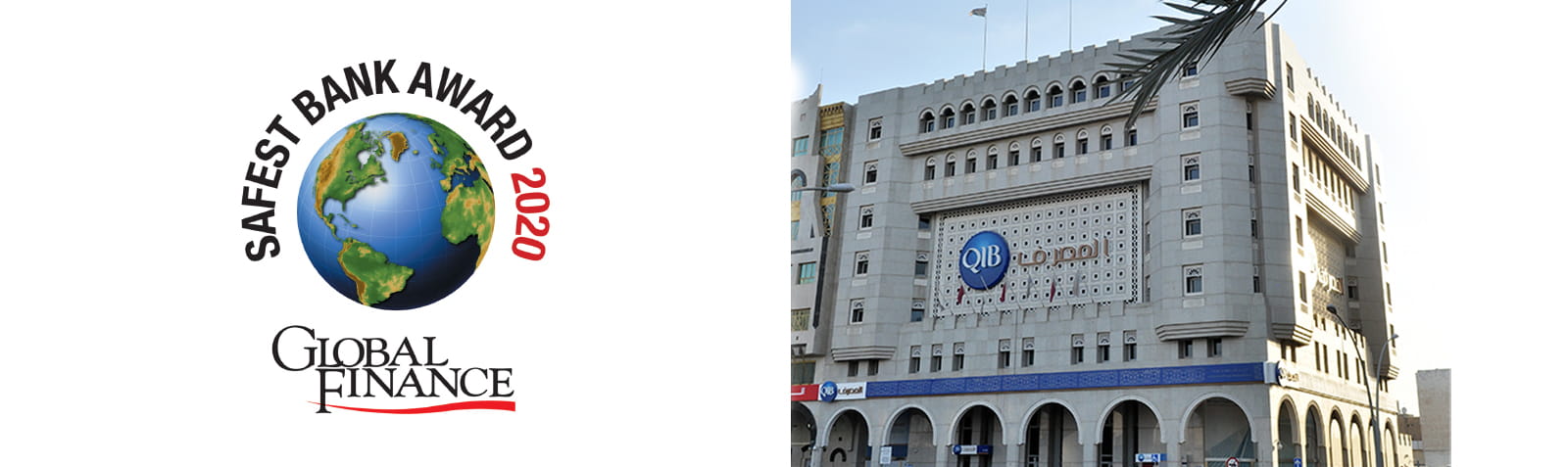 Homepage banner announcing ranking among top 10 safest banks in the Middle East.