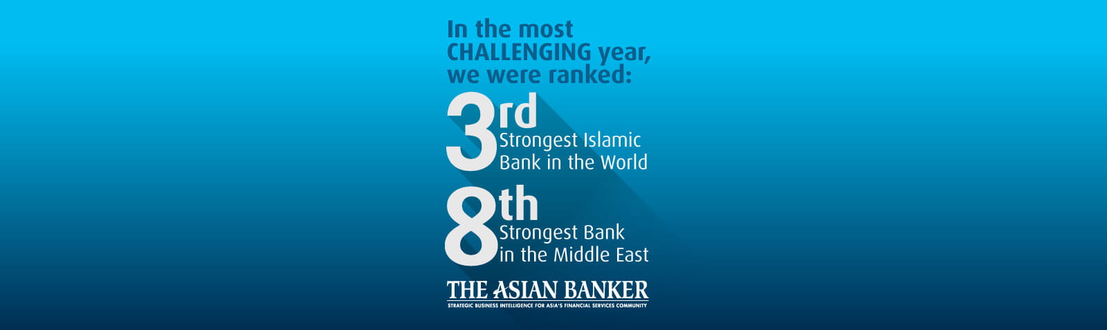 Homepage banner announcing ranking as third strongest Islamic bank globally