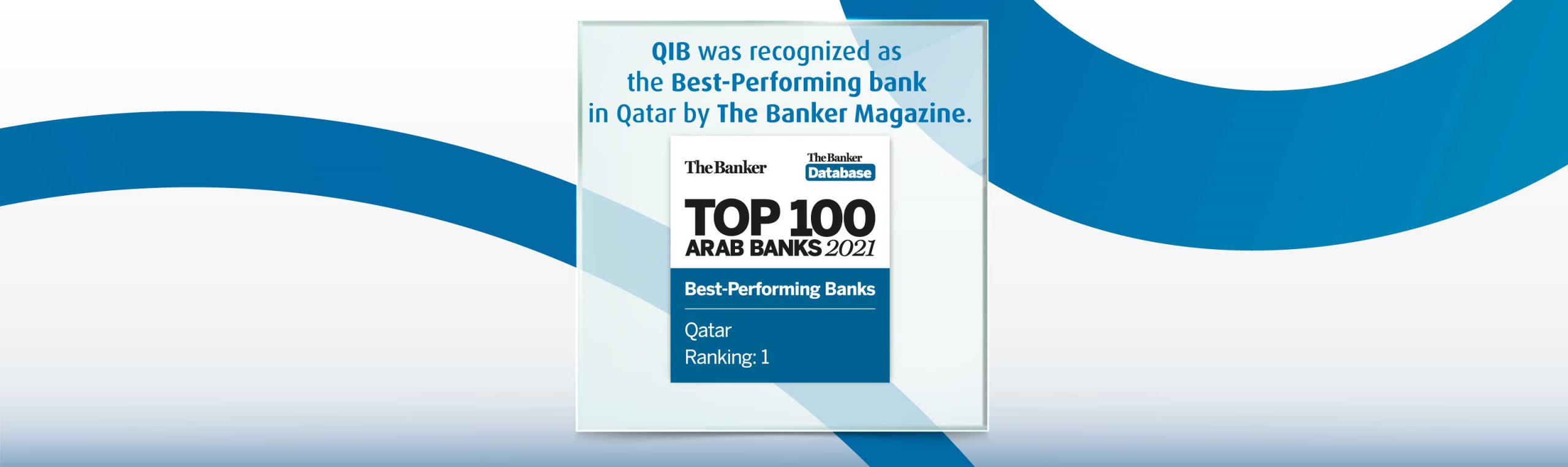 Banner announcing recognition as best performing bank in Qatar