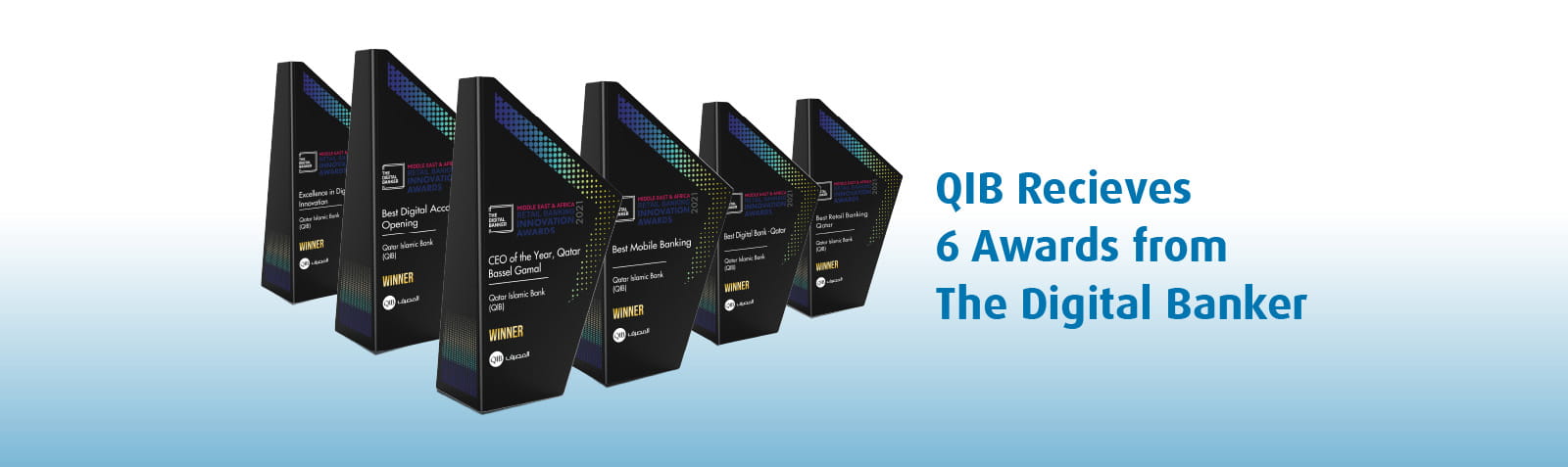 Home banner listing digital banking awards and innovation categories received.