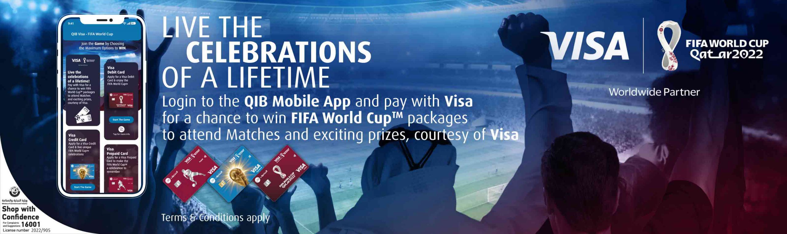 Home banner promoting World Cup campaign with card payment participation message.