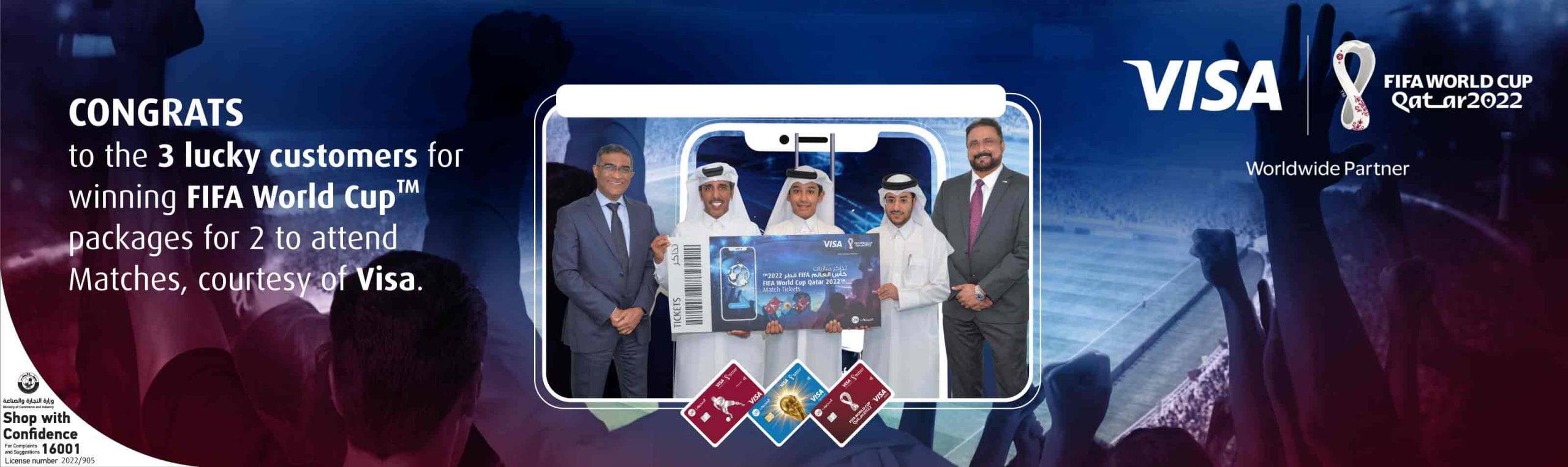 Home banner announcing three draw winners for hospitality packages.