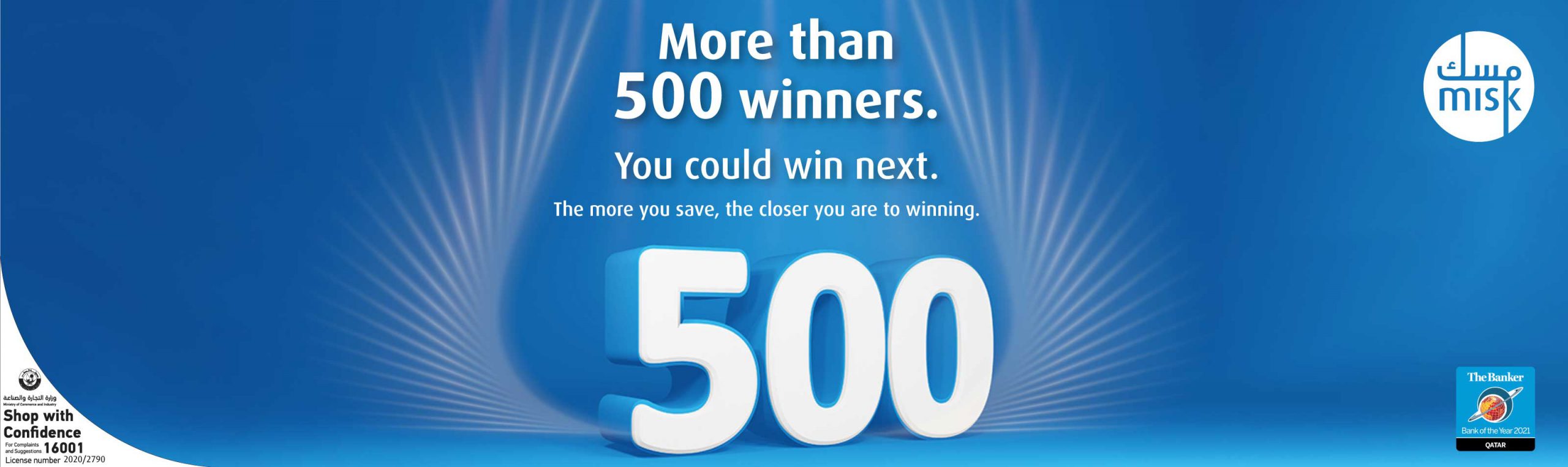 Home banner promoting savings account with total number of winners message.