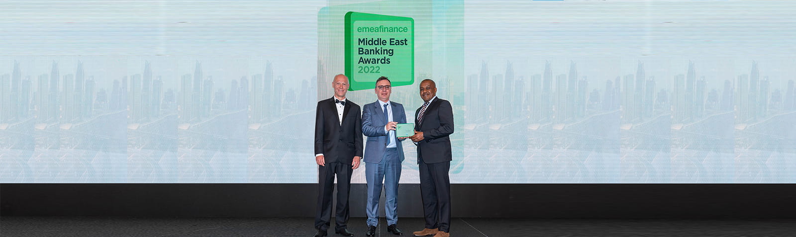 Home banner highlighting EMEA awards recognition with headline text.