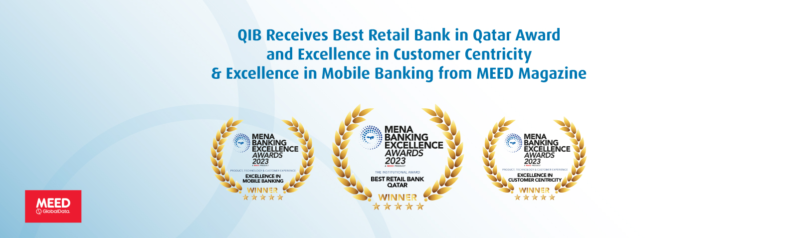 Home banner highlighting MEED awards recognition with headline text.