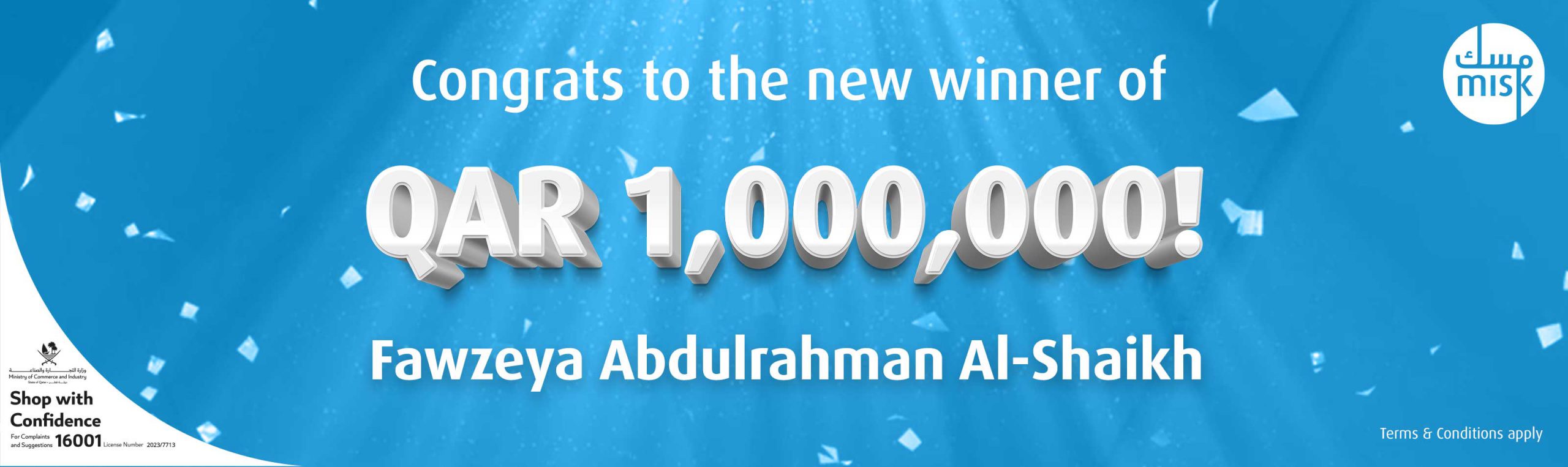 Home banner announcing Misk account millionaire winner