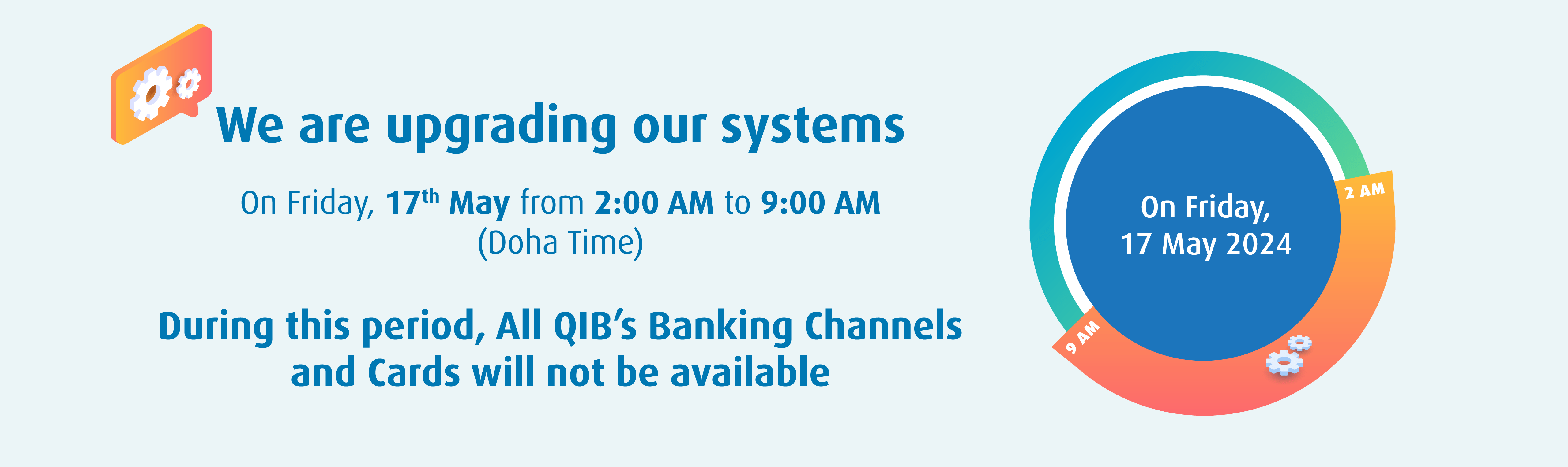 Home banner notifying scheduled service downtime