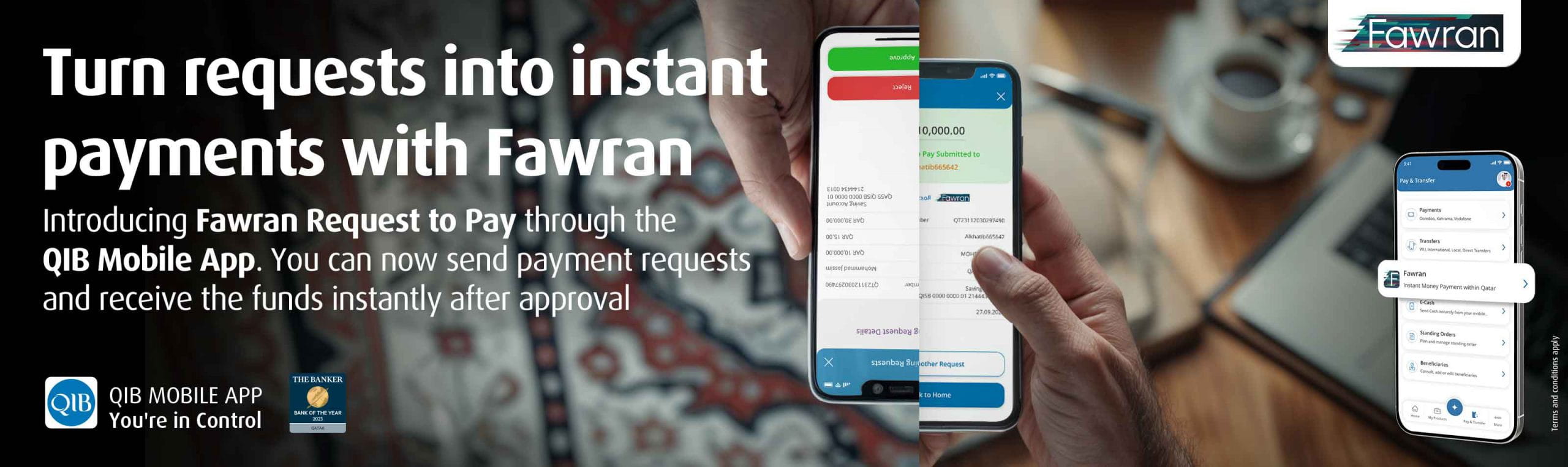 Home banner explaining instant request to pay feature