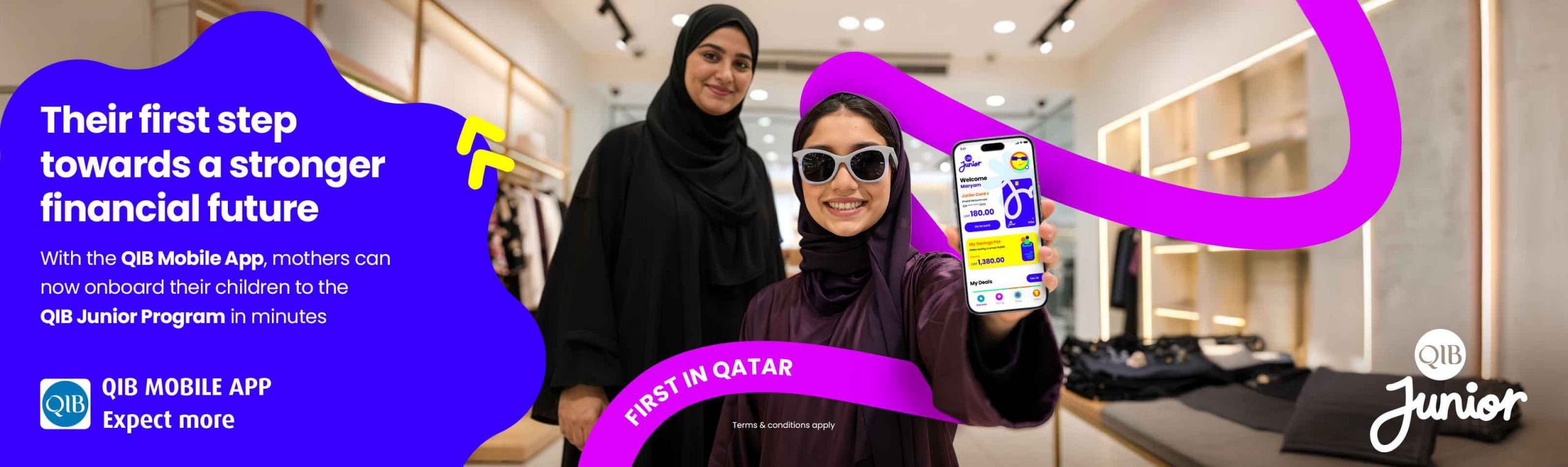 Banner promoting junior account onboarding service for mothers