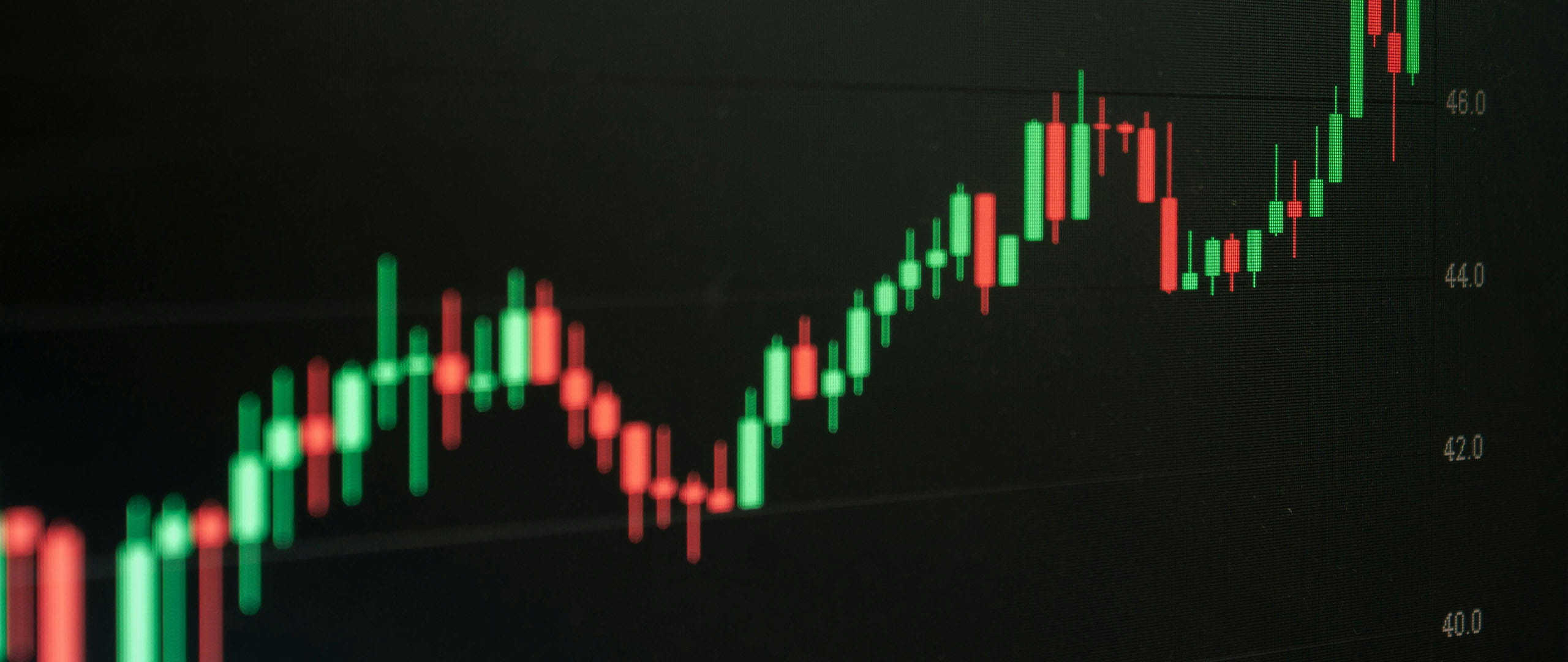 Candlestick stock chart illustrating financial market movement and trend analysis.