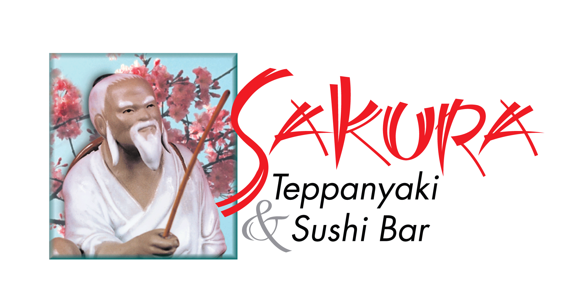 Restaurant logo displaying Sakura Teppanyaki Sushi Bar name.
