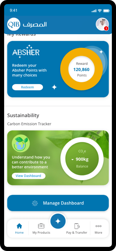 QIB Mobile App on a smartphone.
