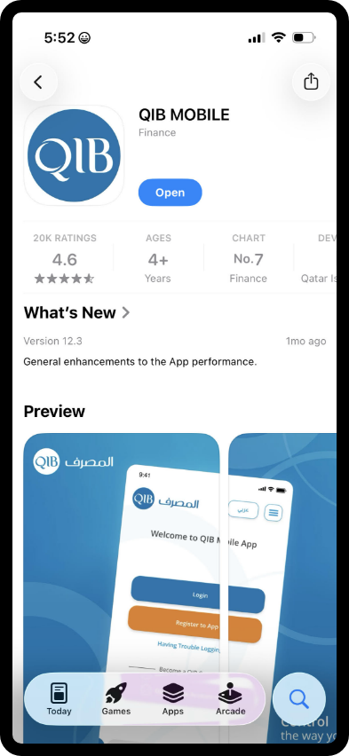 App welcome screen showing login, registration, and new account options.