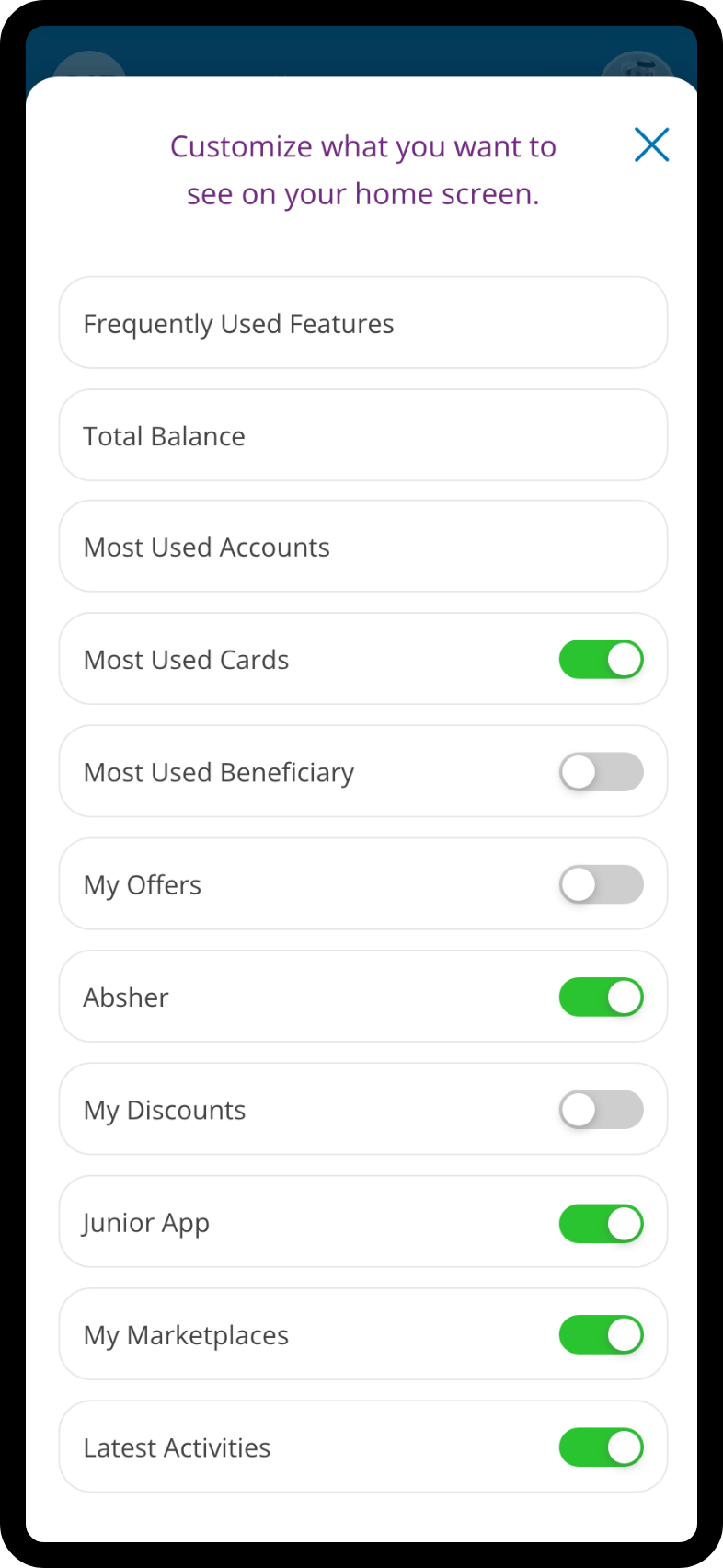 Customizable home-screen