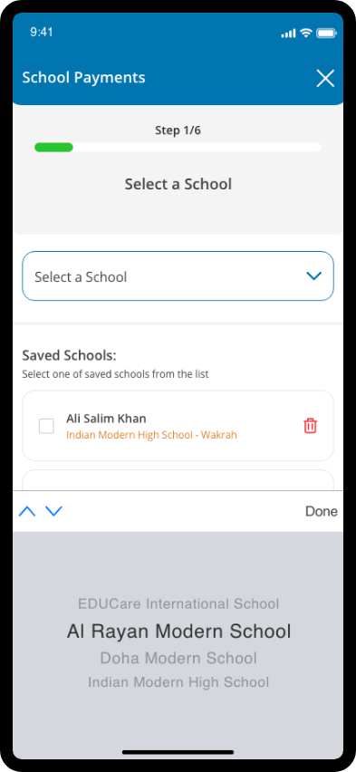 Select the school and enter the required student information.