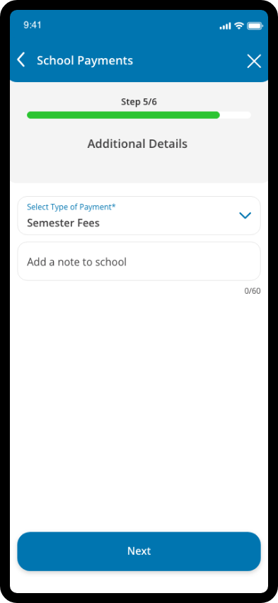 Select the type of fees and add a note if needed.