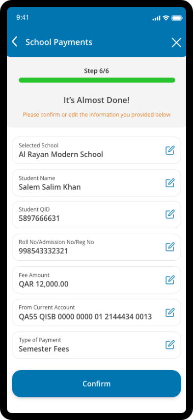 Confirm the payment with the OTP sent by SMS, and the money transfers instantly.