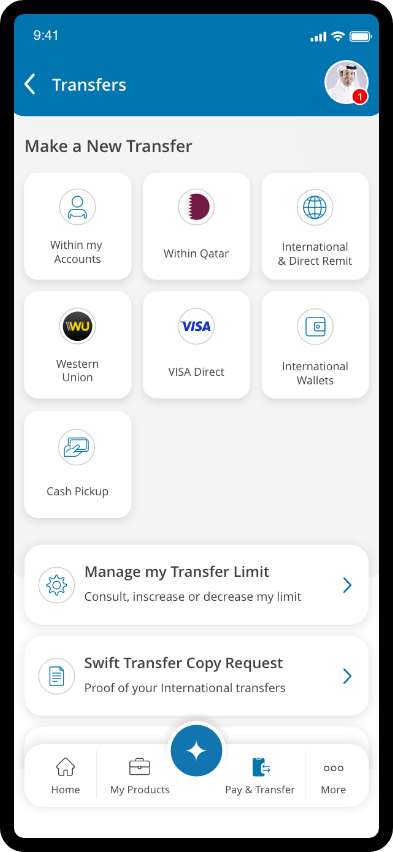 Go to the transfer section and add the details of the recipient